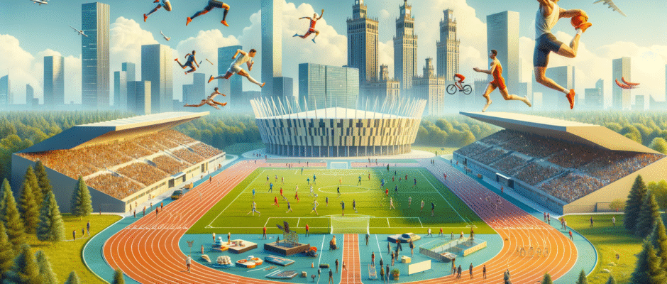 Sportowe wydarzenie w Wielkopolsce, z zawodnikami z Poznania i okolicznych gmin, ukazujące pulsujący świat lokalnych pasji sportowych.